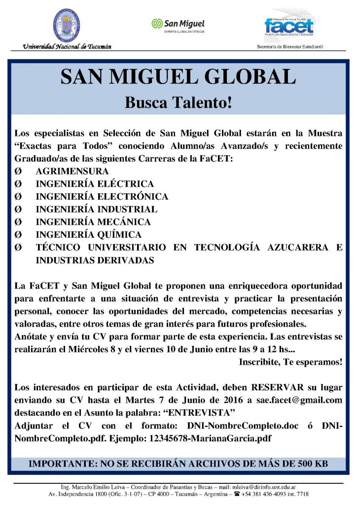 Aviso - Busca Talento - SAN MIGUEL