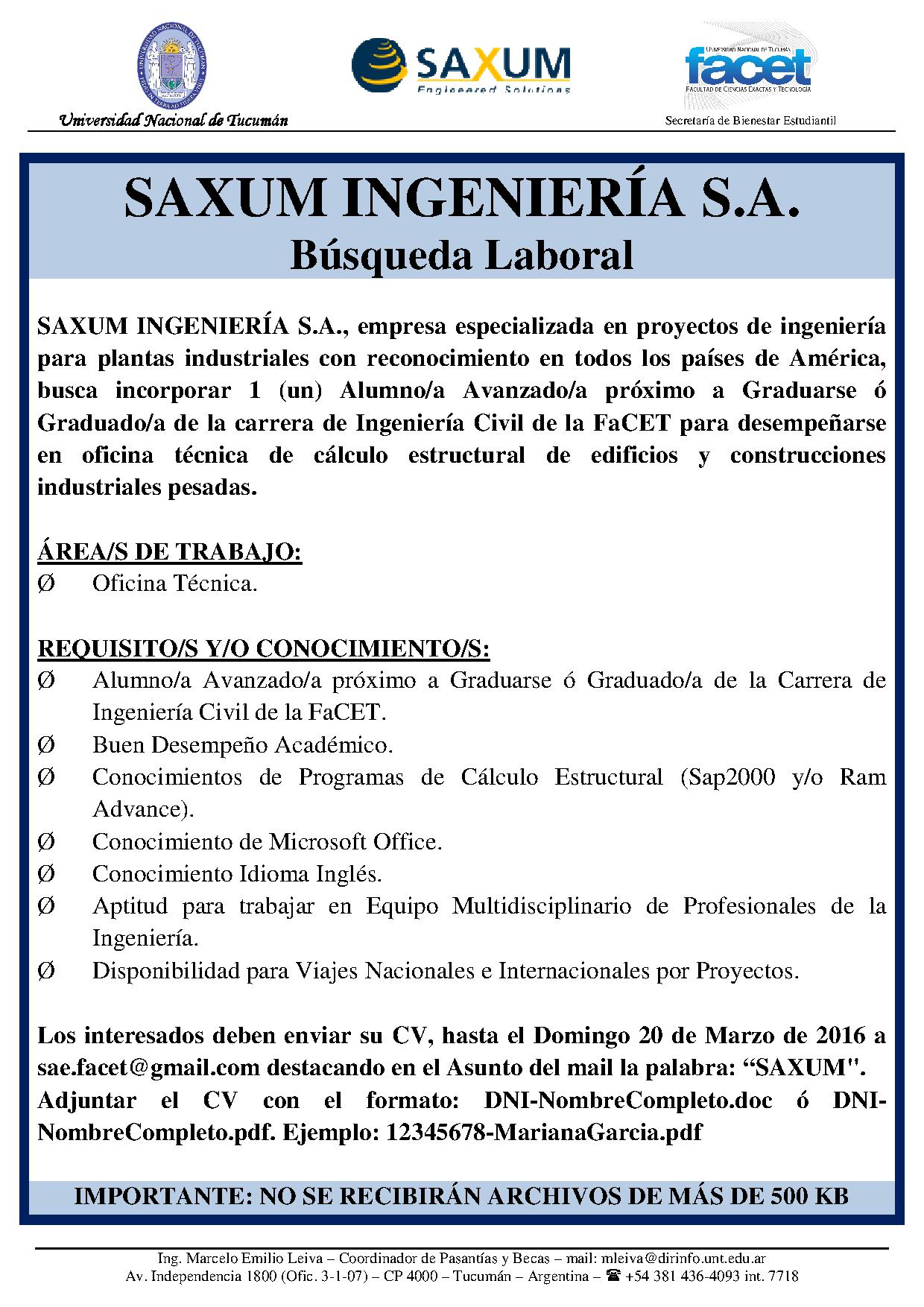 Ofertas Laborales 2016 Facultad De Ciencias Exactas Y Tecnologia