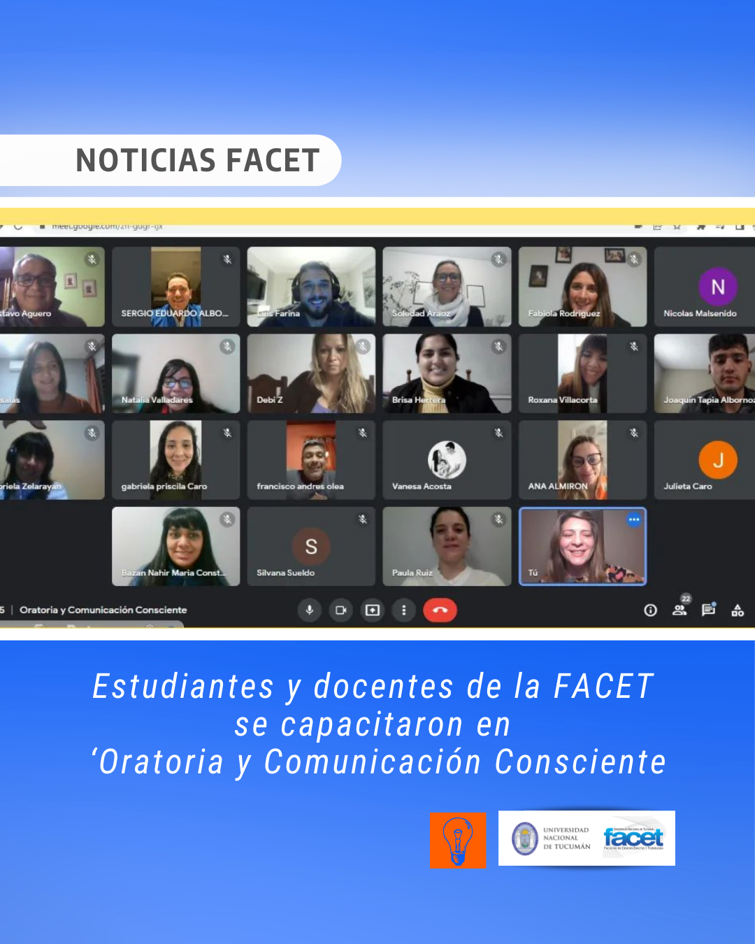 Noticias | El Club de Ingenio capacitó a estudiantes y docentes de la FACET en ‘Oratoria y Comunicación Consciente’