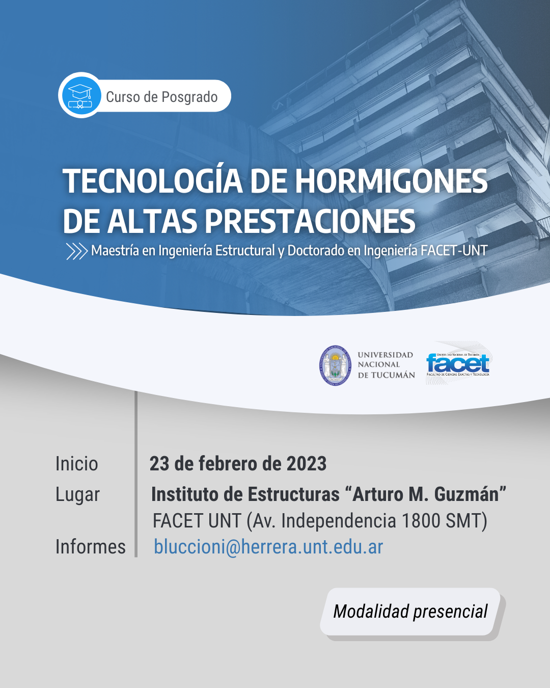 Convocatoria | Curso de posgrado “Tecnología de hormigones de altas prestaciones”