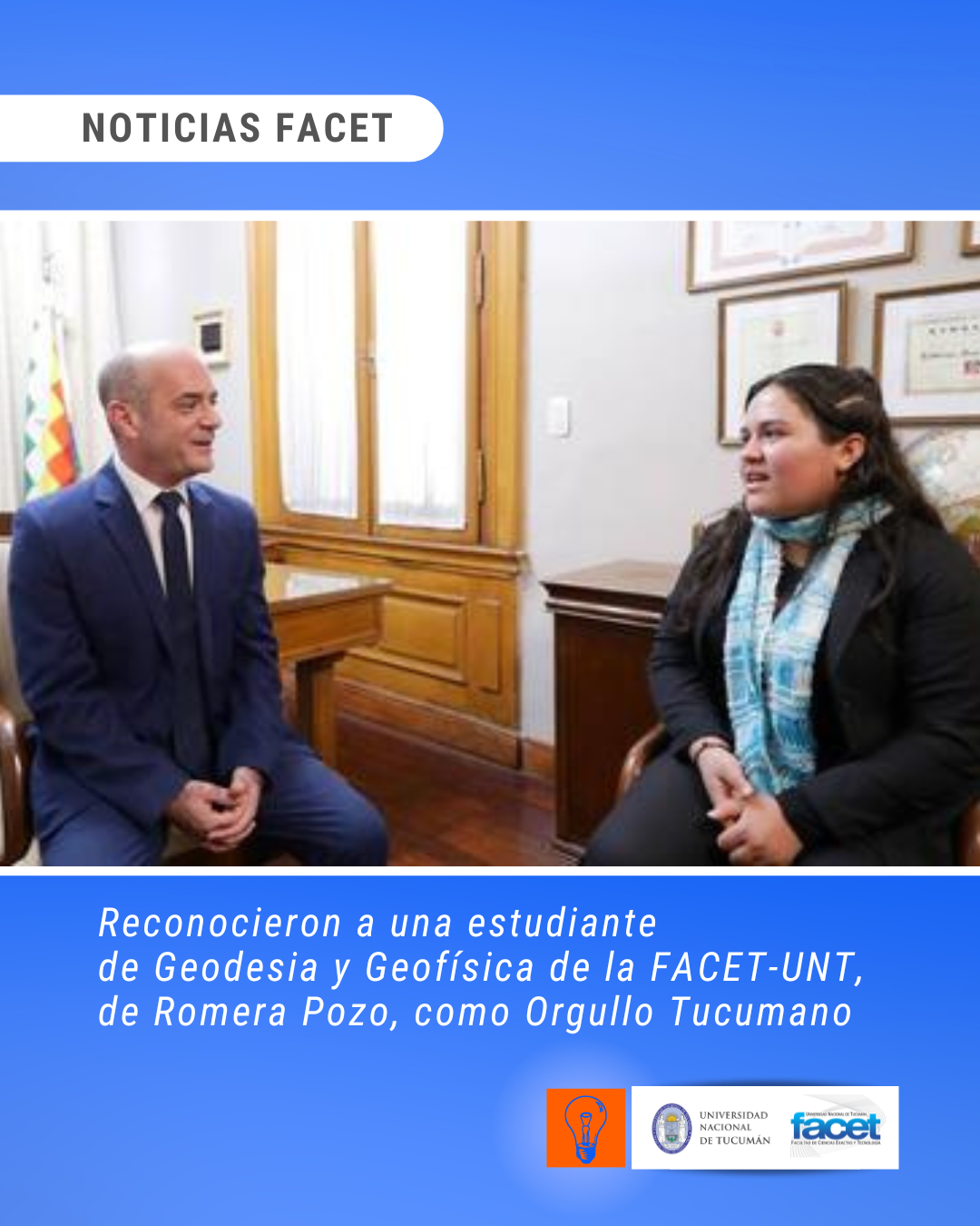 Noticias | Reconocieron a una estudiante de Geodesia y Geofísica de la FACET-UNT de Romera Pozo como Orgullo Tucumano 