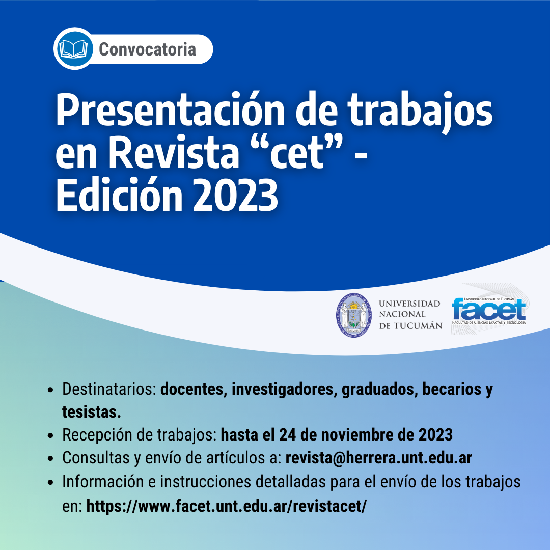 Convocatoria para la presentación de trabajos en Revista cet – Edición 2023